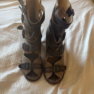 Freebird Multi-Brown Strappy Heeled Boots